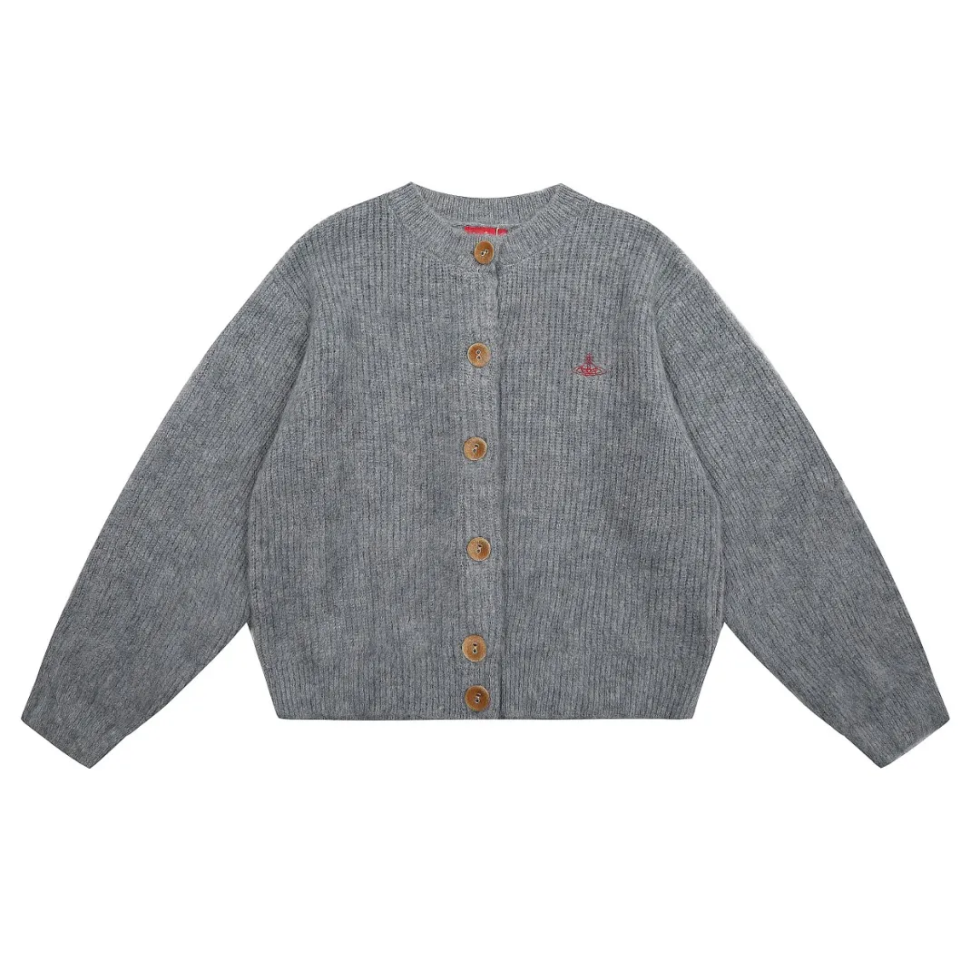 VIVI145# vivienne west wood 25 spring new three-color wool embroidered design cardigan Size: 1 yard (90-110 pounds) 2 yards (110-130 pounds) 3 yards (130-150 pounds) Color: gray yellow pink